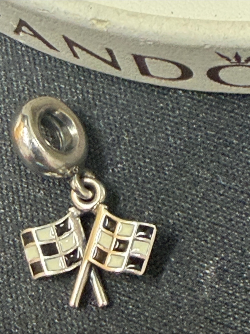Authentic Pandora  Racing Flag Dangle Charm Silver